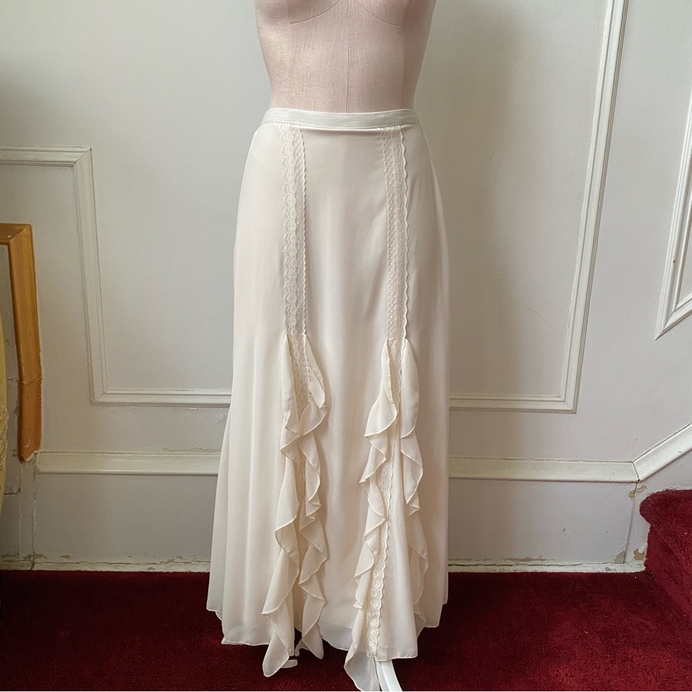 Soft Cream Maxi Skirt with Ruffle & Lace